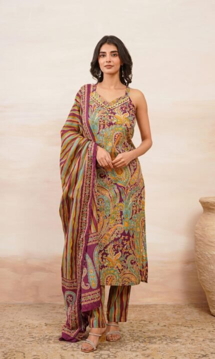 Cotton printed sleeveless suit