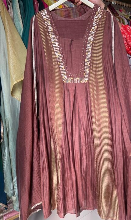 Designer Brown mul Chanderi suit